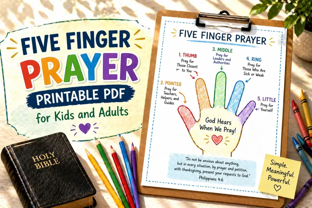 Five Finger Prayer Printable PDF for Kids and Adults